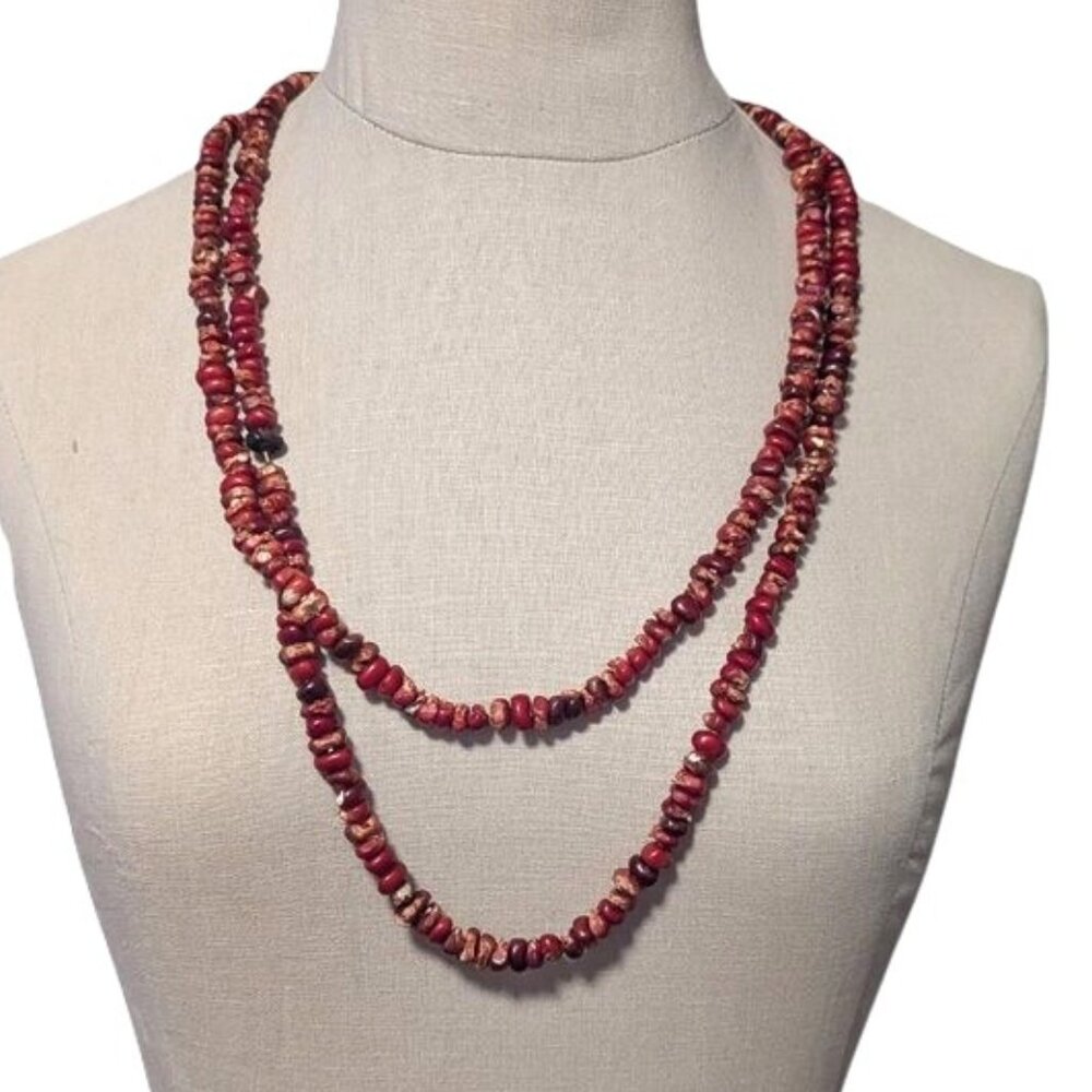 Vintage Handmade‎ Corn Kernel Necklace Native Folk Art Boho Dyed Red 30" Long